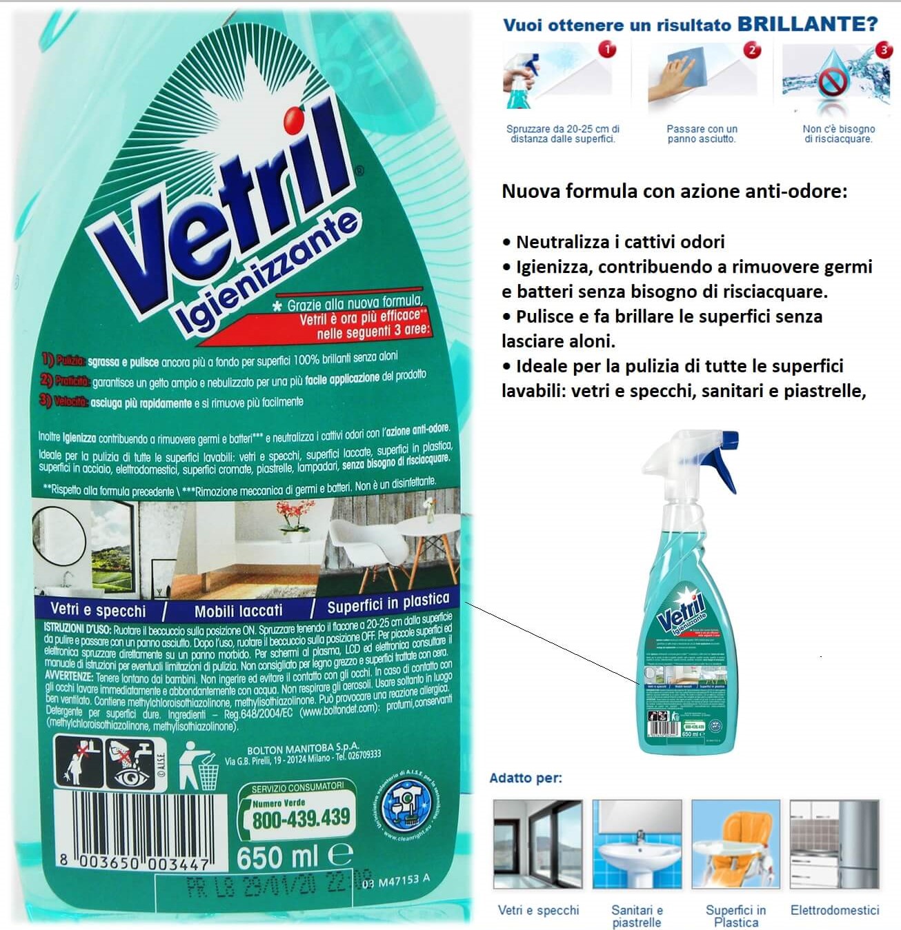Spray Igienizzante Vetril - 650 ml x2 > SERVIZI COTFASA