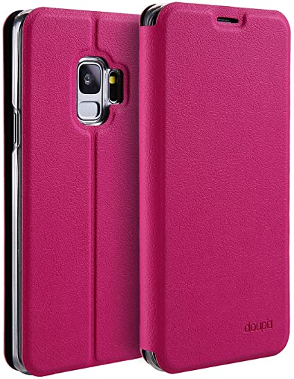 DENDICO Cover Galaxy S9 Ultra Sottile Flip Custodia PU Pelle Folio Libro Portafoglio con Tasca per Carte per Samsung Galaxy S9 Rosa Viola 